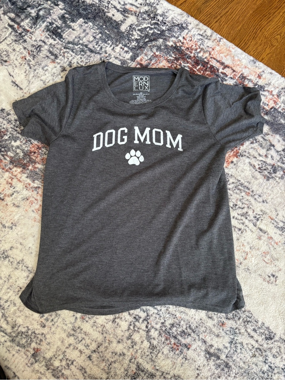 Modern Lux Dog Mom T-Shirt in Dark Gray with White Paw